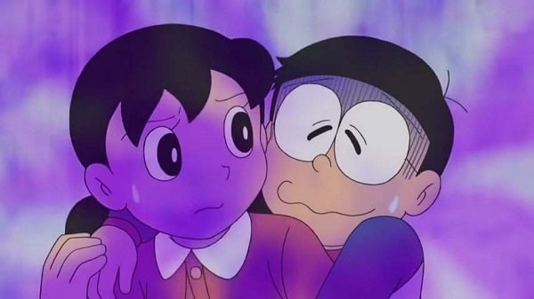 Hình ảnh của Nobita và Xuka ôm nhau
