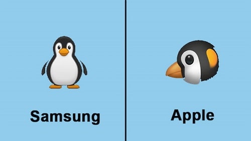 So sánh icon chim cánh cụt trên Samsung và Apple 